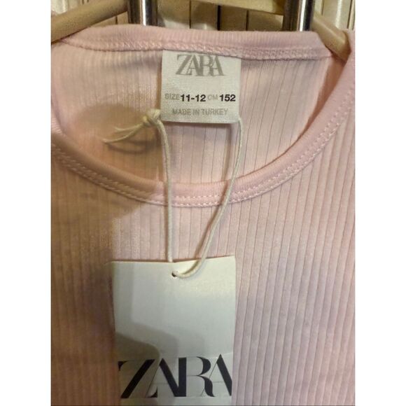 Zara Girls Ribbed Cutout Heart Rhinestones Short Sleeve Top Pink Size 11-12 NWT - Picture 8 of 8